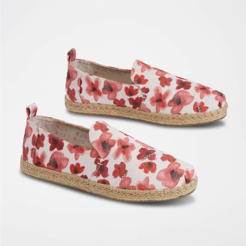 Toms Poppy Watercolor Floral Canvas Flat/Espadrilles with Dalpargata Rope